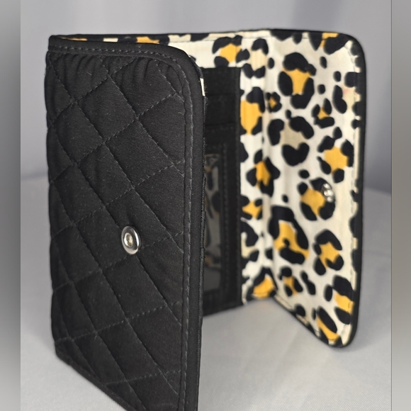 Vera Bradley Black Quilted Trifold Wallet | Leopard Interior | Snap Closure - Picture 5 of 7